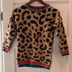 Andy & Evan Leopard Print Sweater with Rainbow Trim